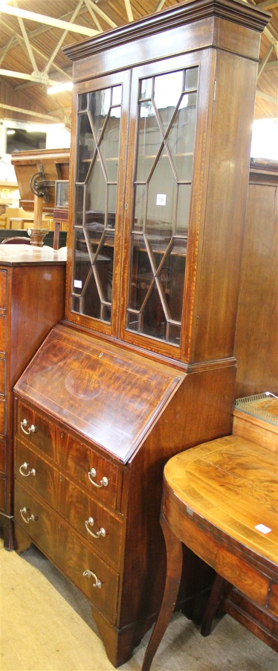 Inlaid mahogany bureau bookcase(-)